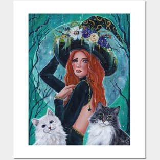 Cassandra Halloween witch with cats by Renee L. Lavoie Posters and Art